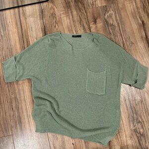 Green Knit Short Sleeve Sweater